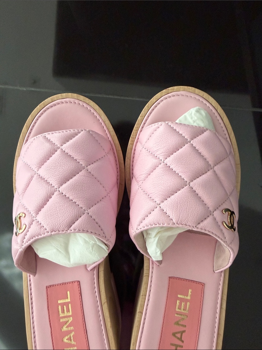 CHANEL Pink Quilted Leather Slide Mules with Gold CC--FLASH SELL-- - Picture 8 of 11